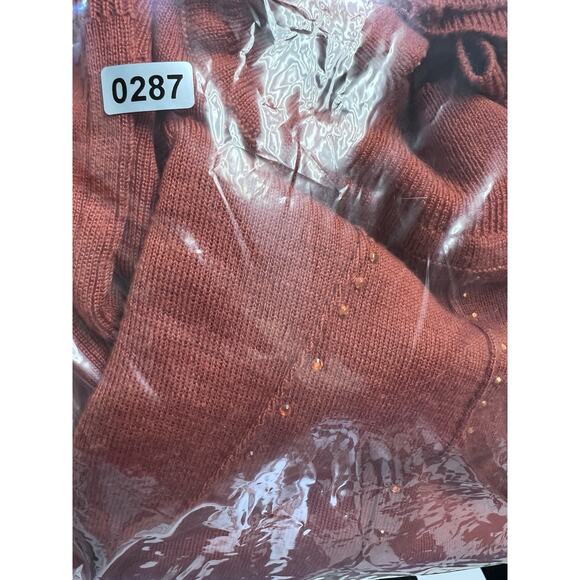 Vintage Mock Neck Sweater Womens Medium Rust Orange Rhinestones Groovy Hippie - Picture 7 of 7